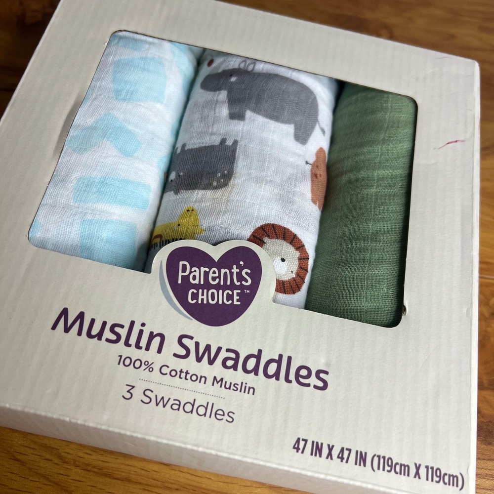 Parent's Choice Swaddle Blankets Multi Muslin 3 Pack Safari Geometric NEW - Picture 2 of 4